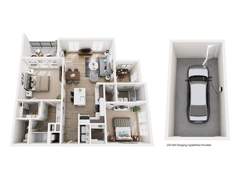 Floor plan for 2 beds, 2 baths, 1166 sqft